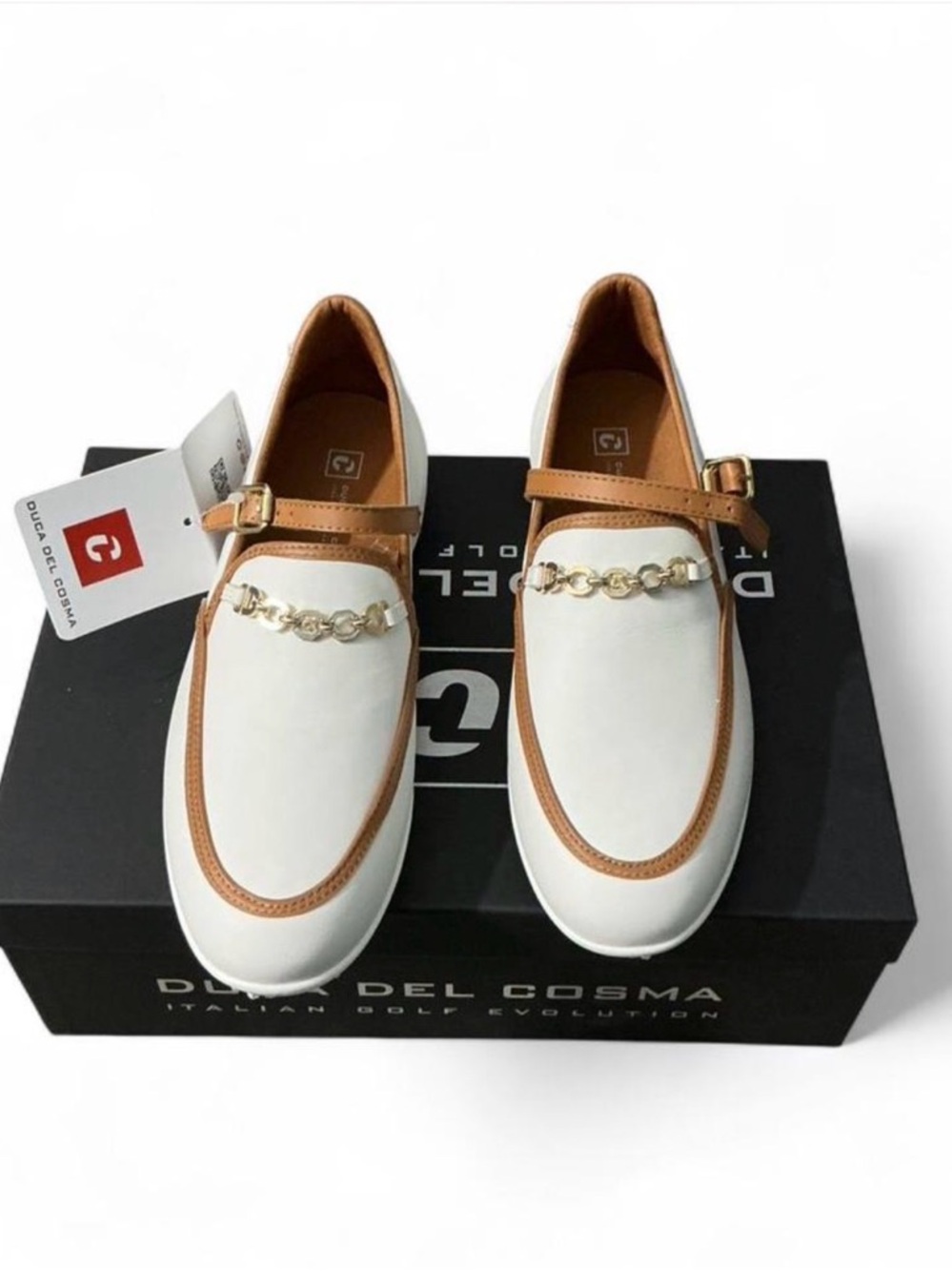 Duca Del Cosma Women's White and Tan Loafer Mary Jane